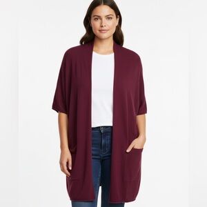 Neiman Marcus Exclusive Maroon Burgundy Short Sleeve Knit Cardigan Woman Large